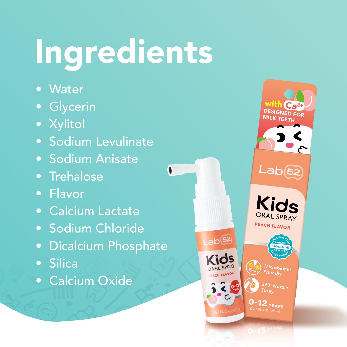 LAB52 Kids Oral Spray โ Fluoride Free Xylitol Strawberry Flavor for Newborn to Preschoolers | Daily Oral Care & Fresh Breath