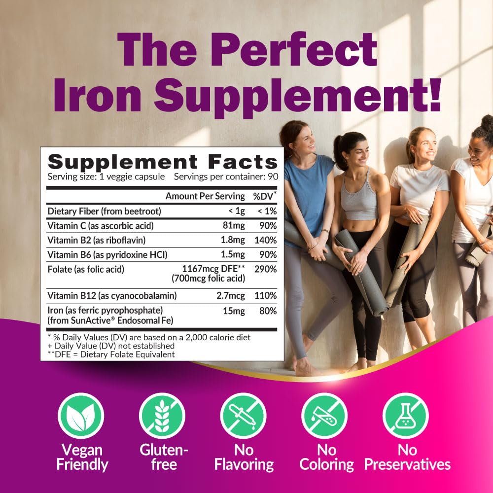 LABO Nutrition Femme Iron Endosomal SunActive β Gentle 15mg Vegan Iron Supplement for Blood Builder (90 Count)