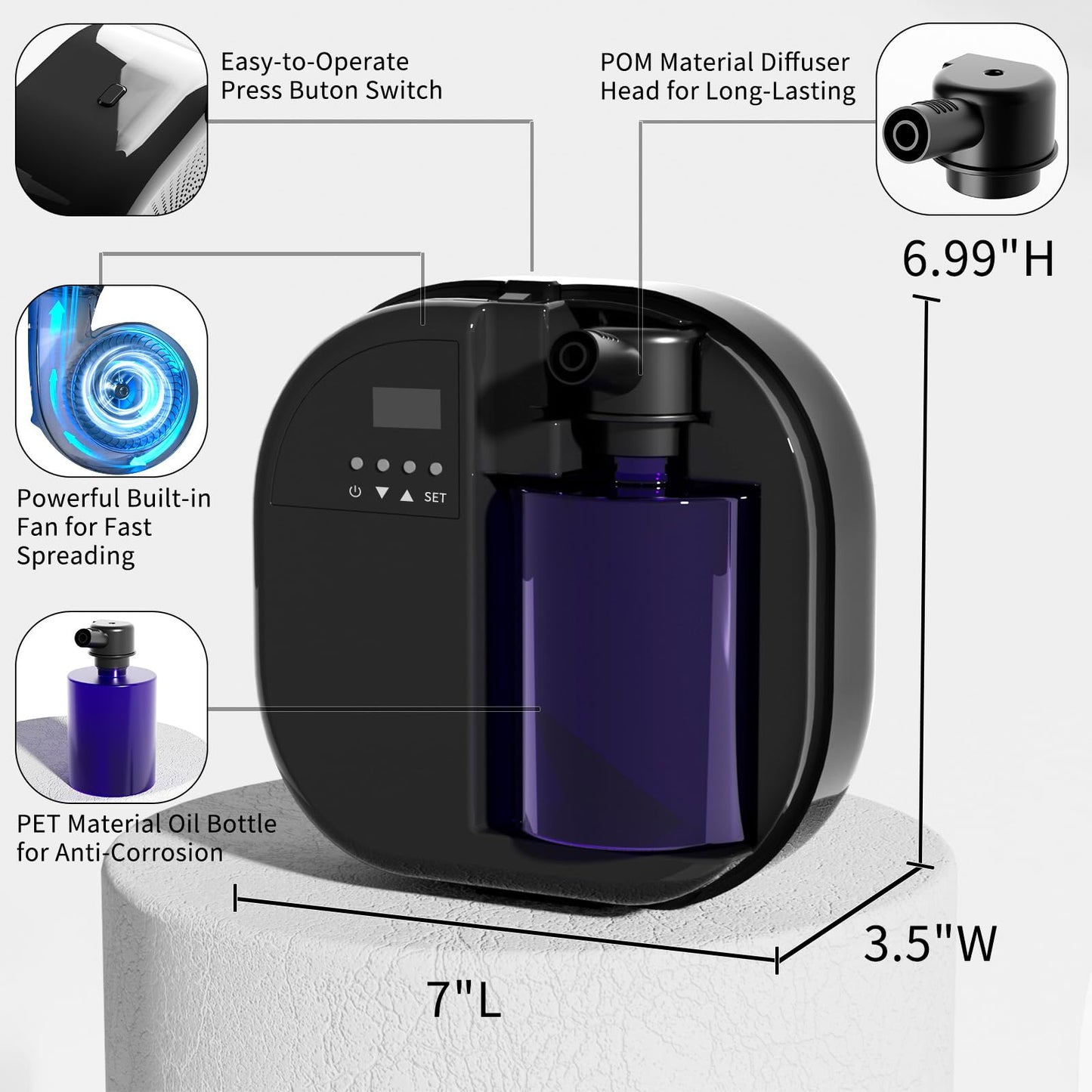 LACIDOLL Smart Scent Air Machine β 500ml Diffuser for Large Rooms and Hotels (Black)