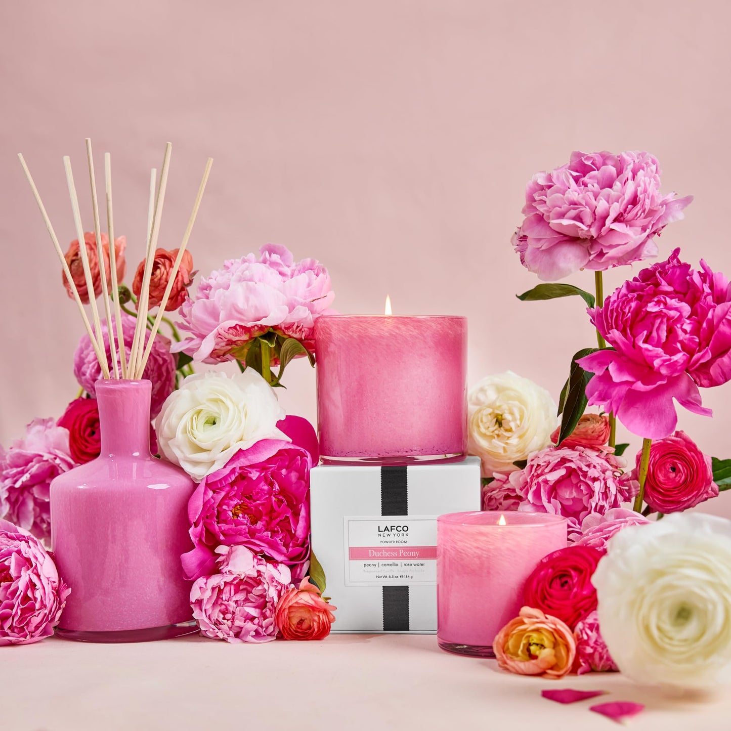 LAFCO New York Signature Candle Duchess Peony - 15.5 oz | 90-Hour Burn Time | Reusable Hand-Blown Glass Vessel | Made in The USA