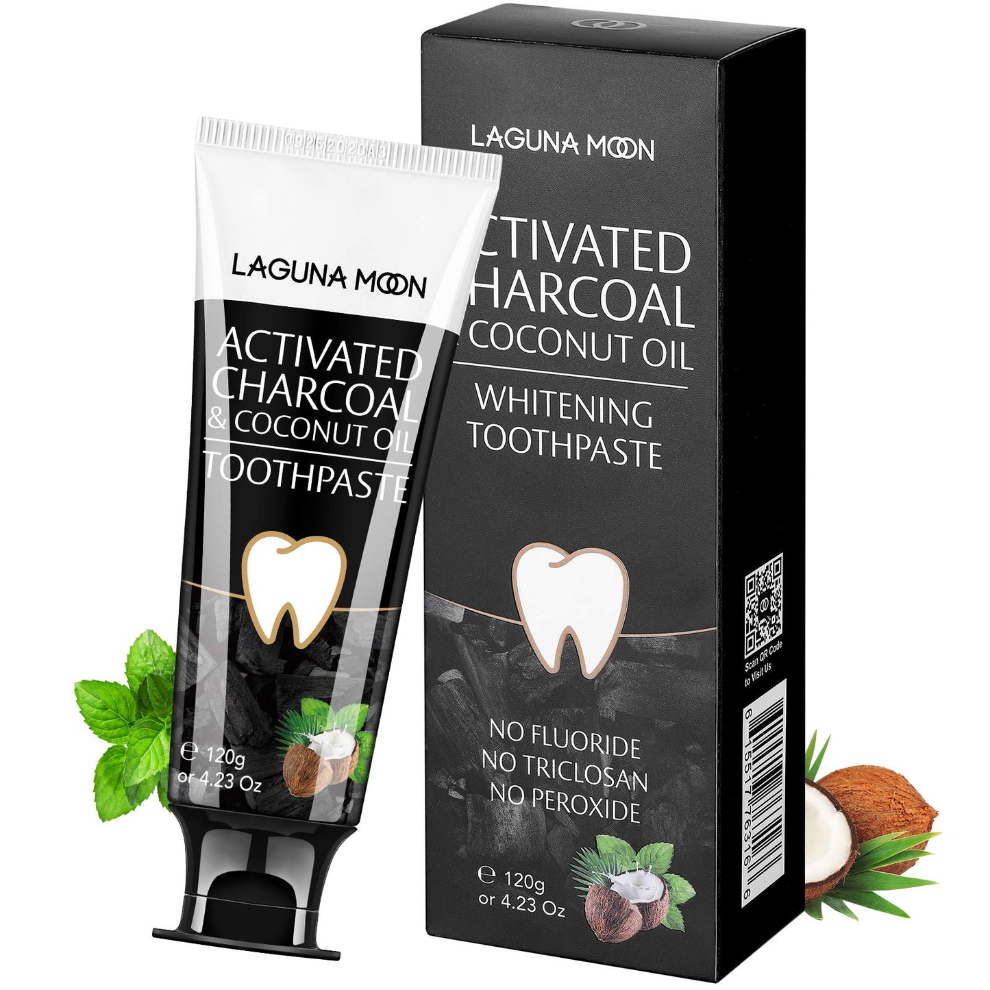 Lagunamoon Charcoal Toothpaste for Sensitive Teeth โ No Peroxide