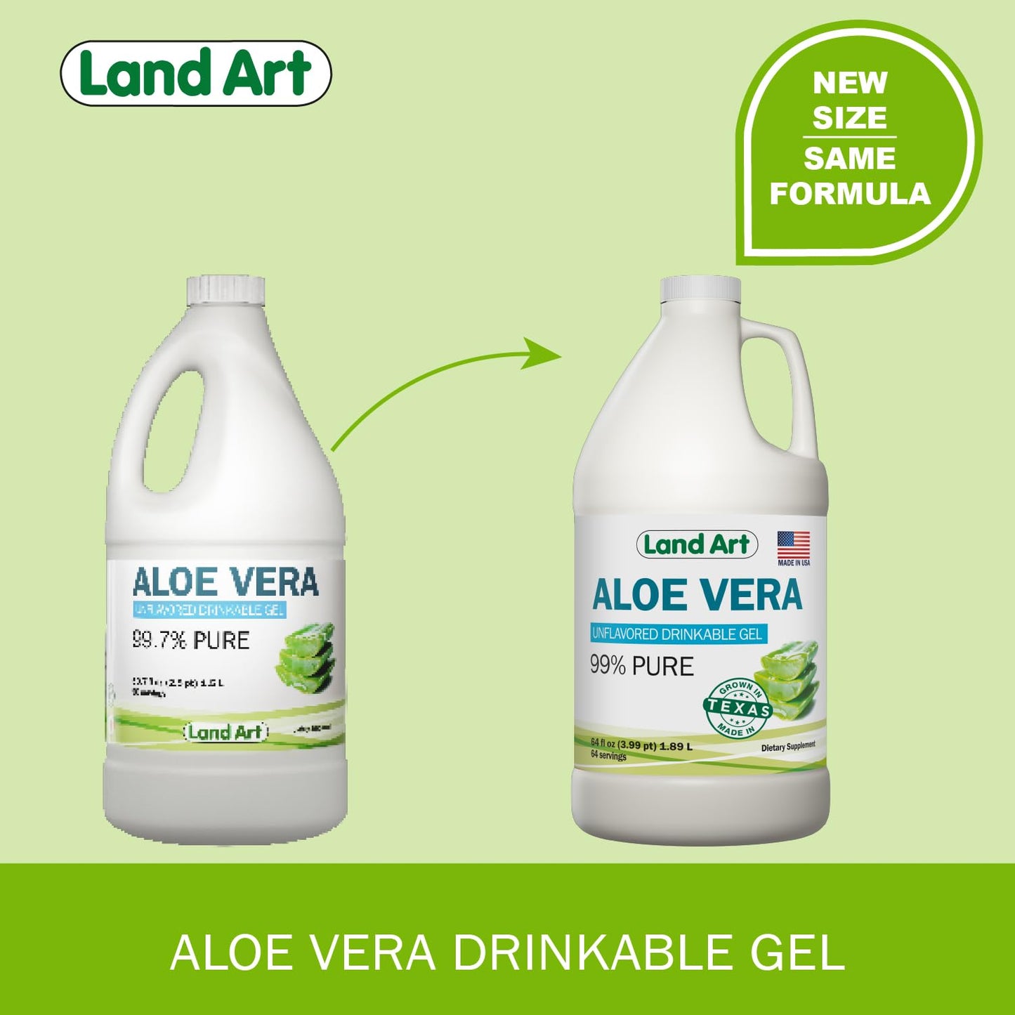 Land Art Organic Aloe Vera Drinkable Gel โ 99.7% Pure, Cold-Processed, Digestive Support (64 oz x 2)