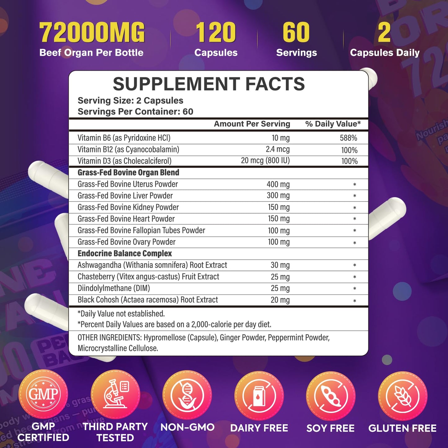 Lanhuilin Beef Organ Supplement for Women β Grass-Fed Liver, Kidney, Heart & More (120 Caps)