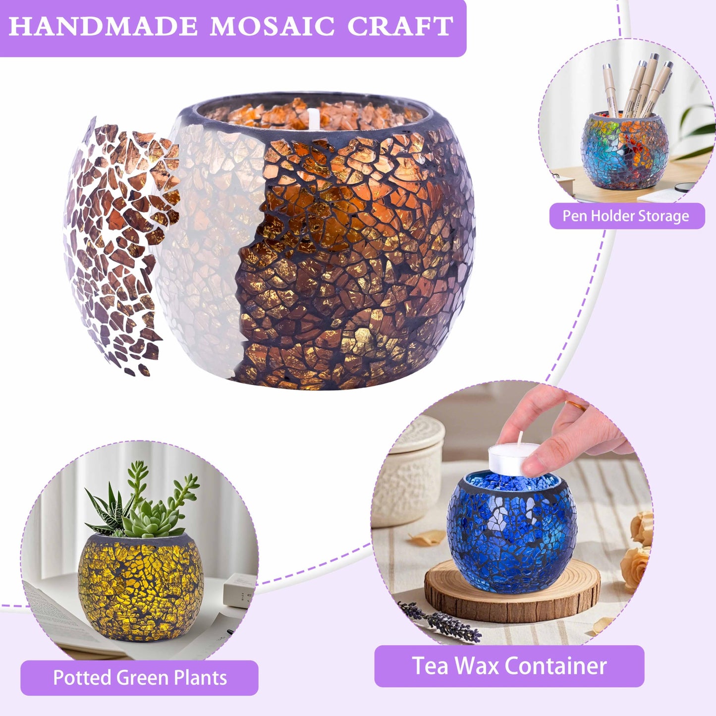 Larcenciel Mosaic Glass Scented Candles 4-Pack – Rose, Lavender, Coffee & Vanilla