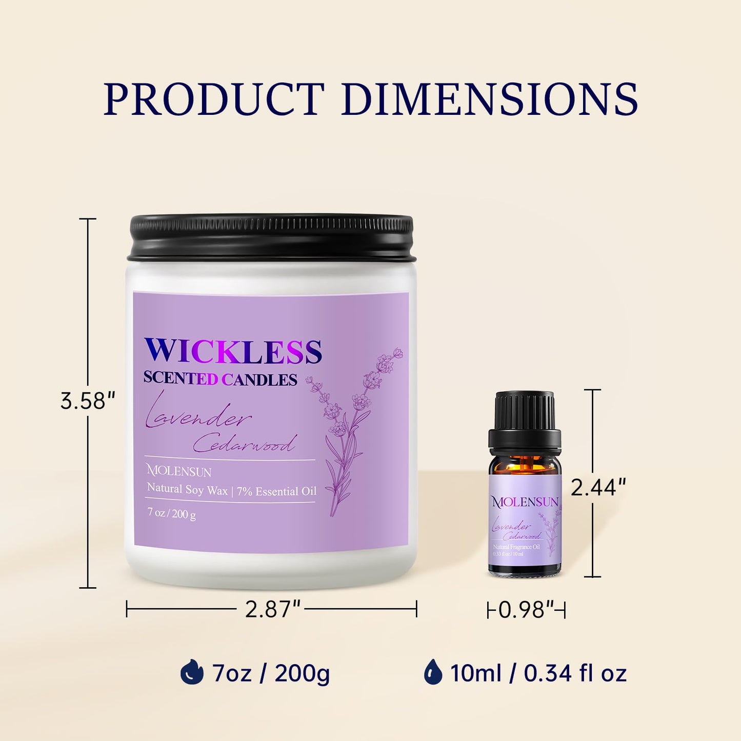 Lavender Cedarwood Wickless Soy Candle with 10ml Oil β Flameless & Non-Toxic Gift