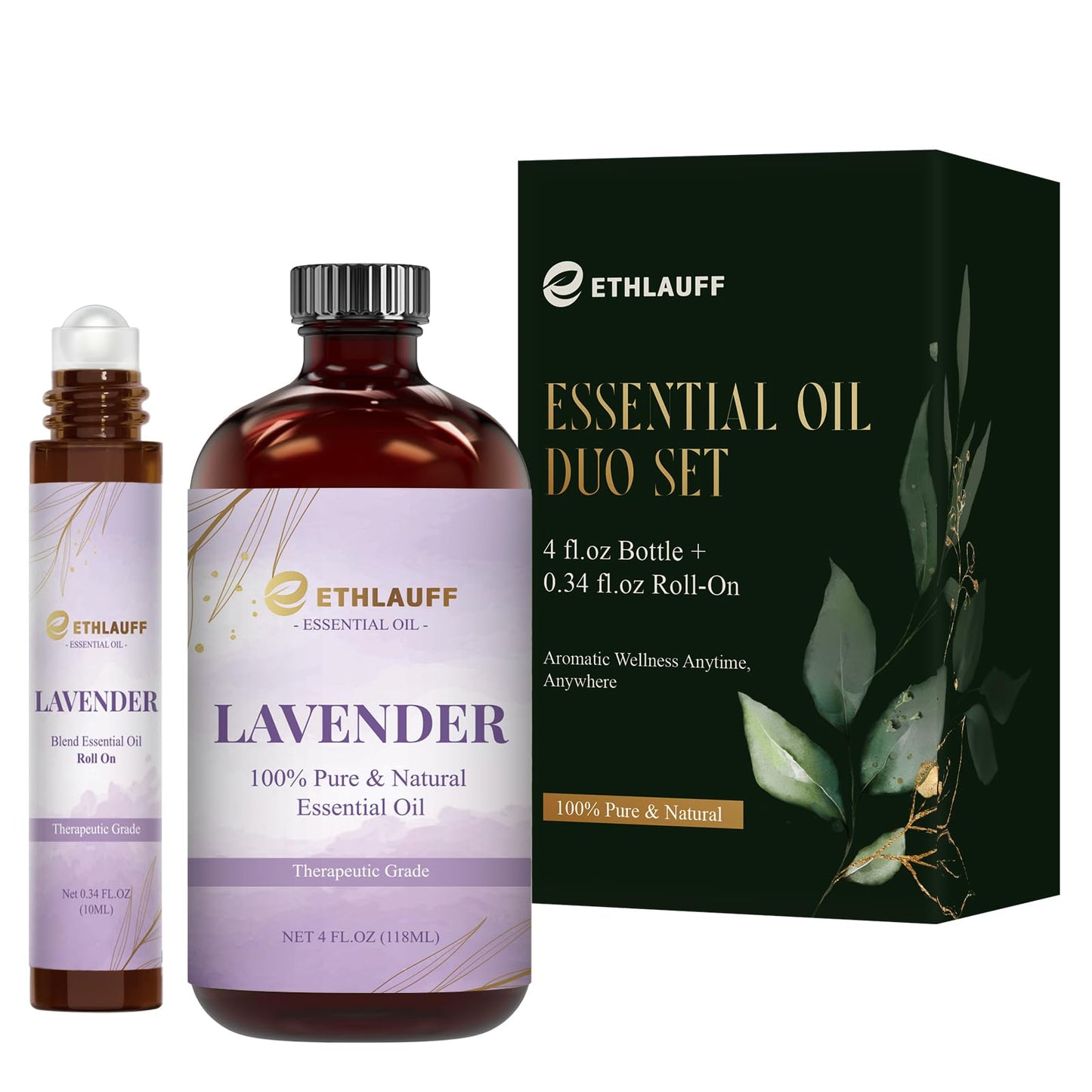Lavender Essential Oil Duo โ 4 oz Bottle + 0.34 oz Roll-On