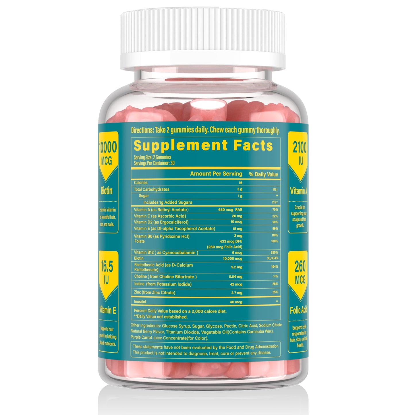 Lazpowfi Biotin Gummies โ Hair, Skin & Nails Vitamins (Vegan Vitamin B7) โ 60-Count Raspberry