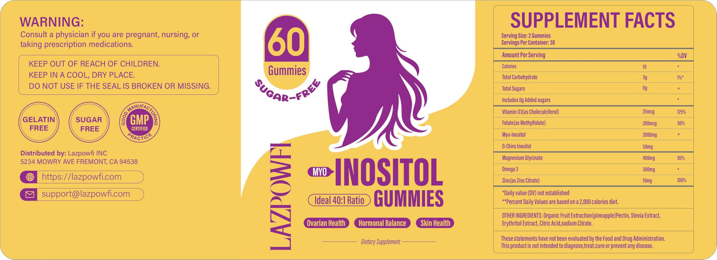 Lazpowfi Inositol Gummies 40:1 – Myo-Inositol & D-Chiro Inositol, 30 Day Supply