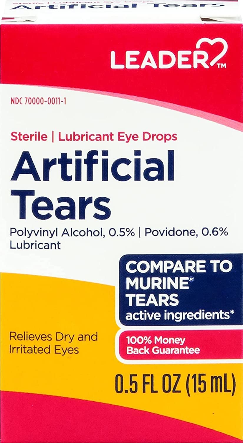 Leader Artificial Tears Lubricant Eye Drops โ PVA 0.5%, Povidone 0.6% | Sterile, 0.5 fl oz