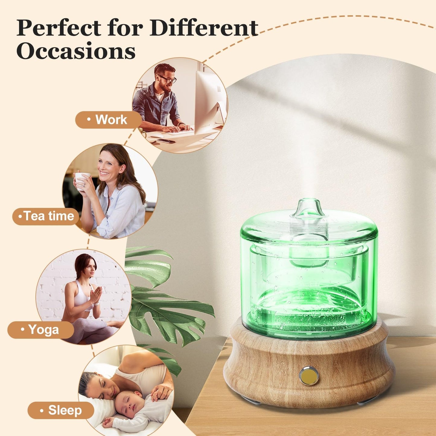 Lecdura 80ML Glass Diffuser โ Auto-Off, 7 Color Lights, Wood Base