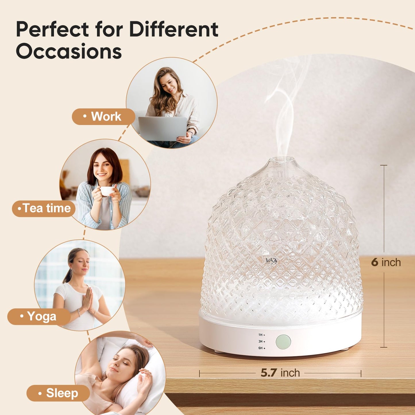 Lecdura Glass Diffuser 200ml โ Ultrasonic Diffuser with Glass Reservoir & Auto-Off