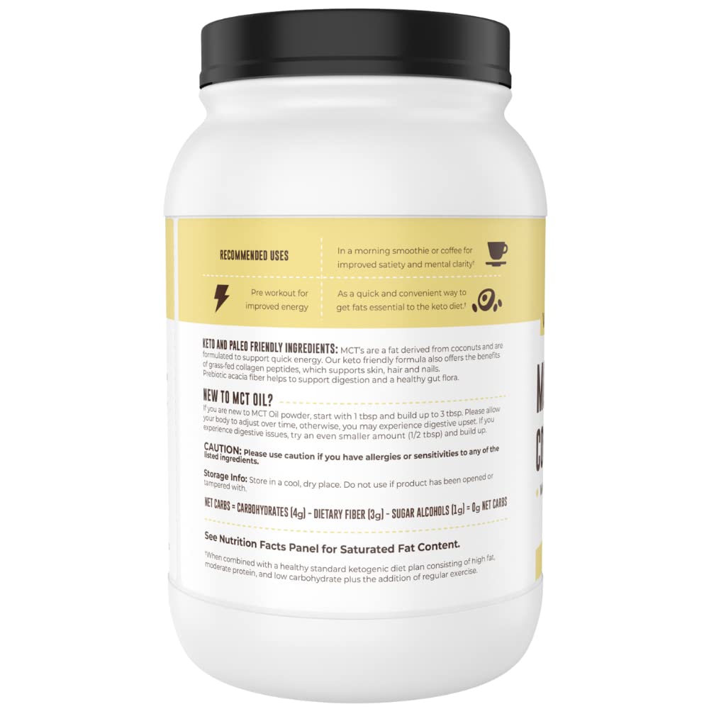 Left Coast Performance MCT Oil Powder with Acacia Fiber & Collagen β Vanilla, 32 oz