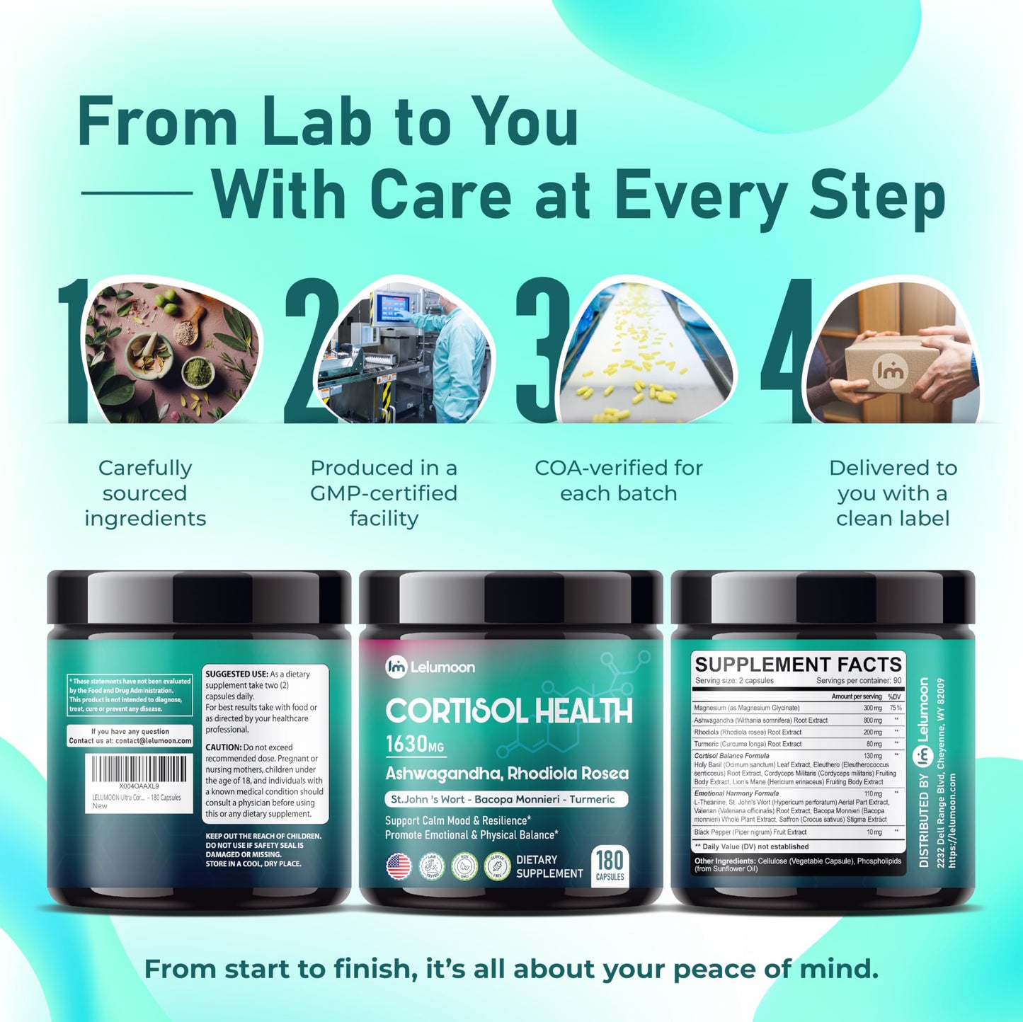 LELUMOON Ultra Cortisol Health 1630 mg โ Mood & Resilience Support | Made in USA | 180 Capsules