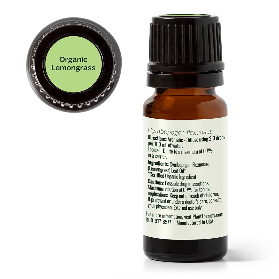 Plant Therapy Organic Lemongrass Essential Oil โ 100% Pure, USDA Organic, 10 mL