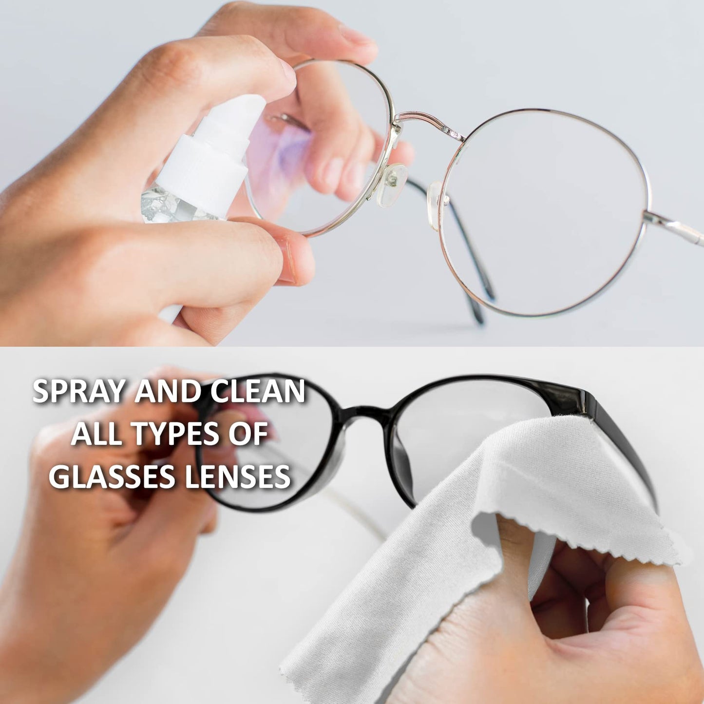 Lens Cleaner Spray Kit β 2 Eyeglass Bottles + 4 Microfiber Cloths | Streak-Free, Safe for Eyewear & Electronics
