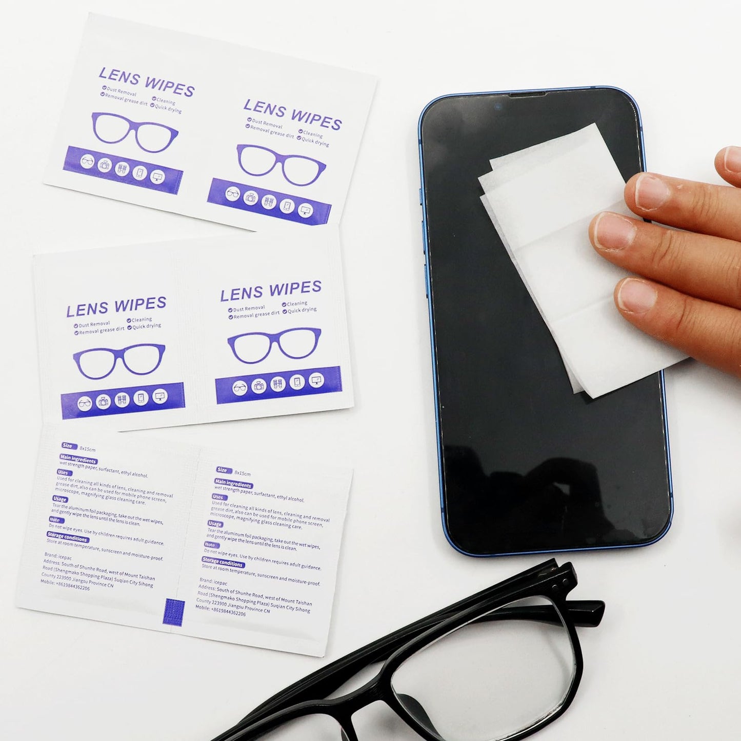 Lens Wipes 220pcs โ Individually Wrapped Pre-Moistened Wipes for Eyeglasses, Phone Screens & Cameras
