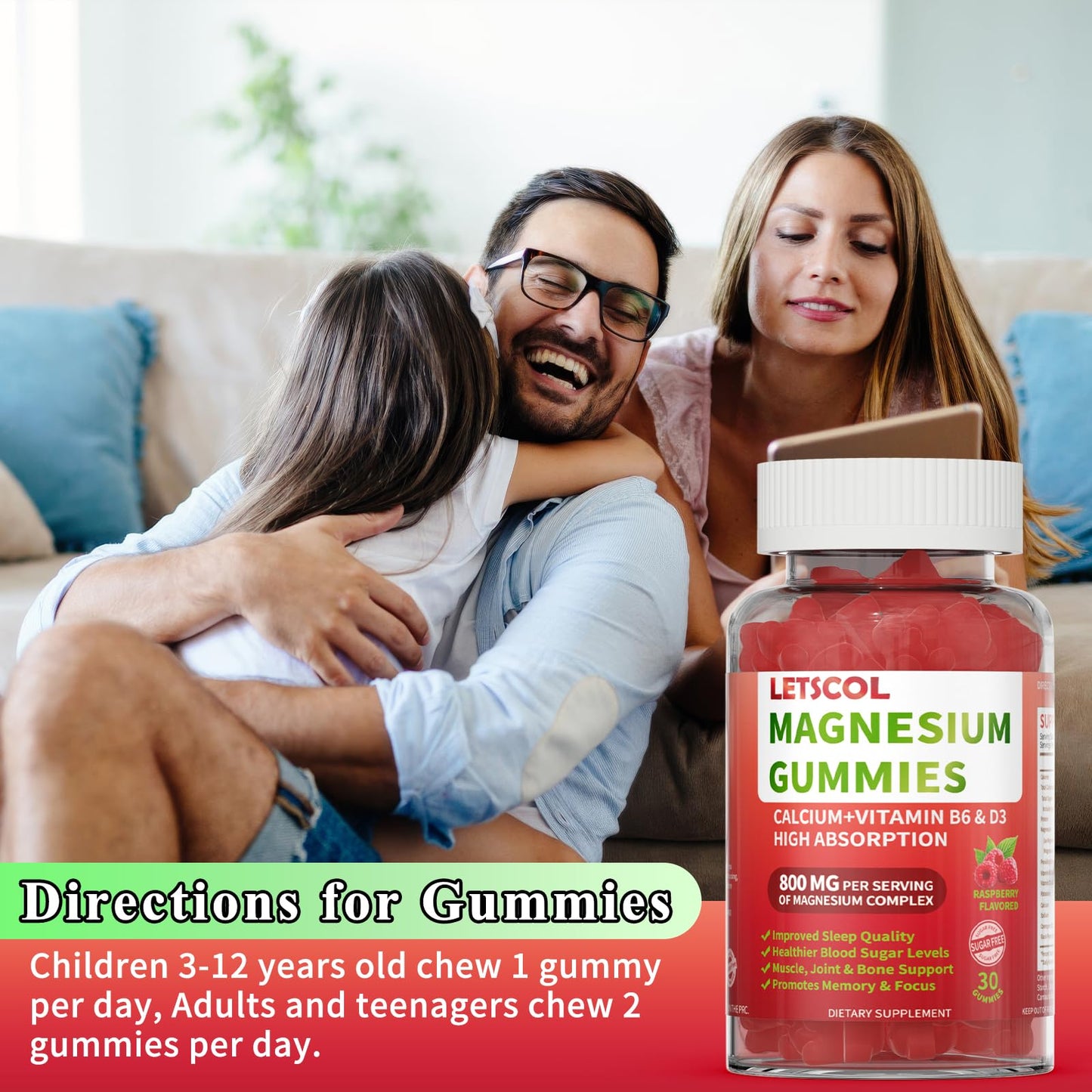 LETSCOL Magnesium Glycinate Gummies 800mg โ Sugar Free, Sleep & Calm Support (Adults & Kids)