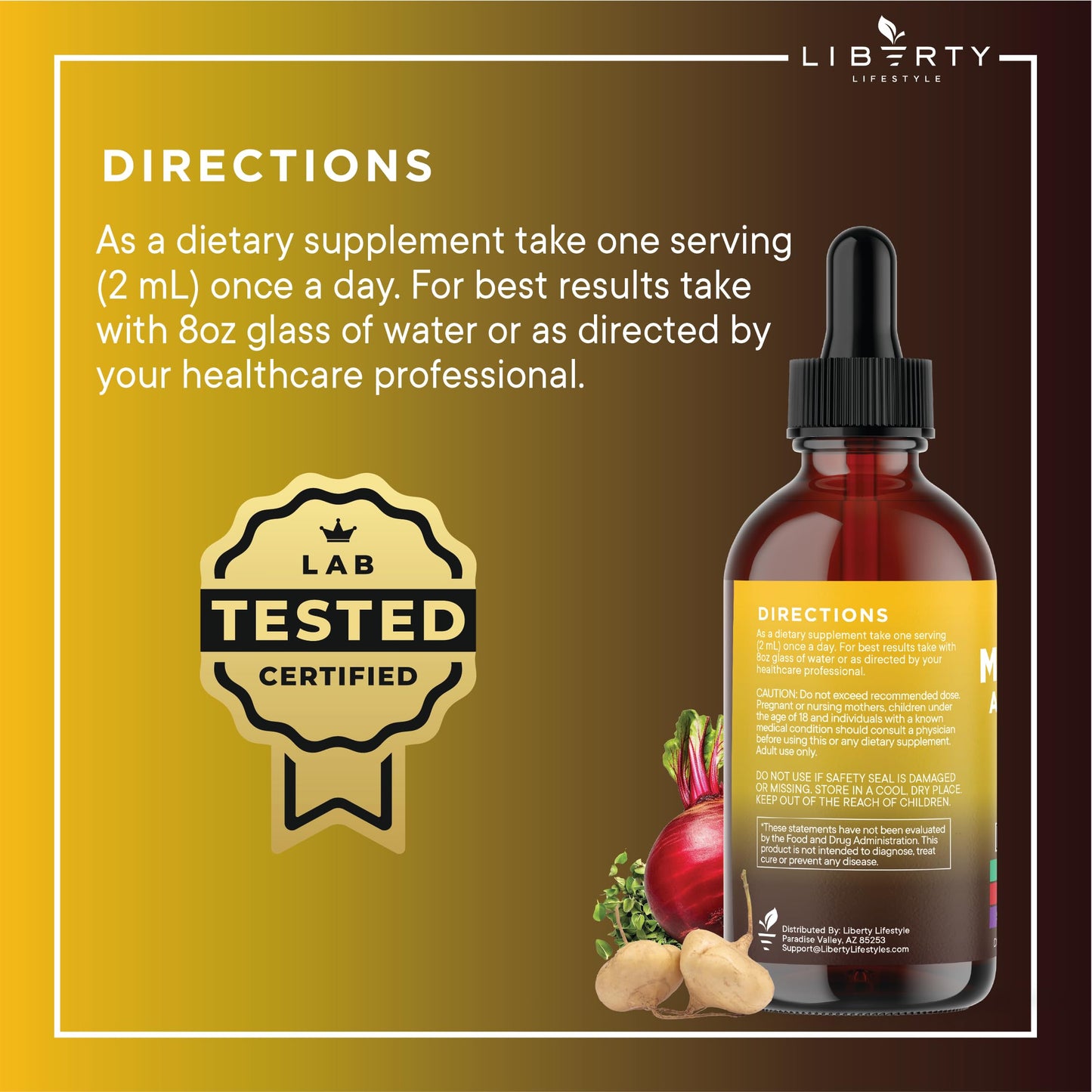 Liberty Lifestyle Organic Maca Root Liquid Drops with Ashwagandha, Nettle, Fenugreek, Beet Root & L-Arginine โ 8oz
