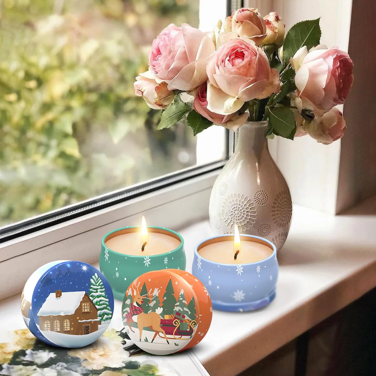 Scented Soy Wax Candles Gift Set โ 13.5oz Jar + 4x2.5oz Tin