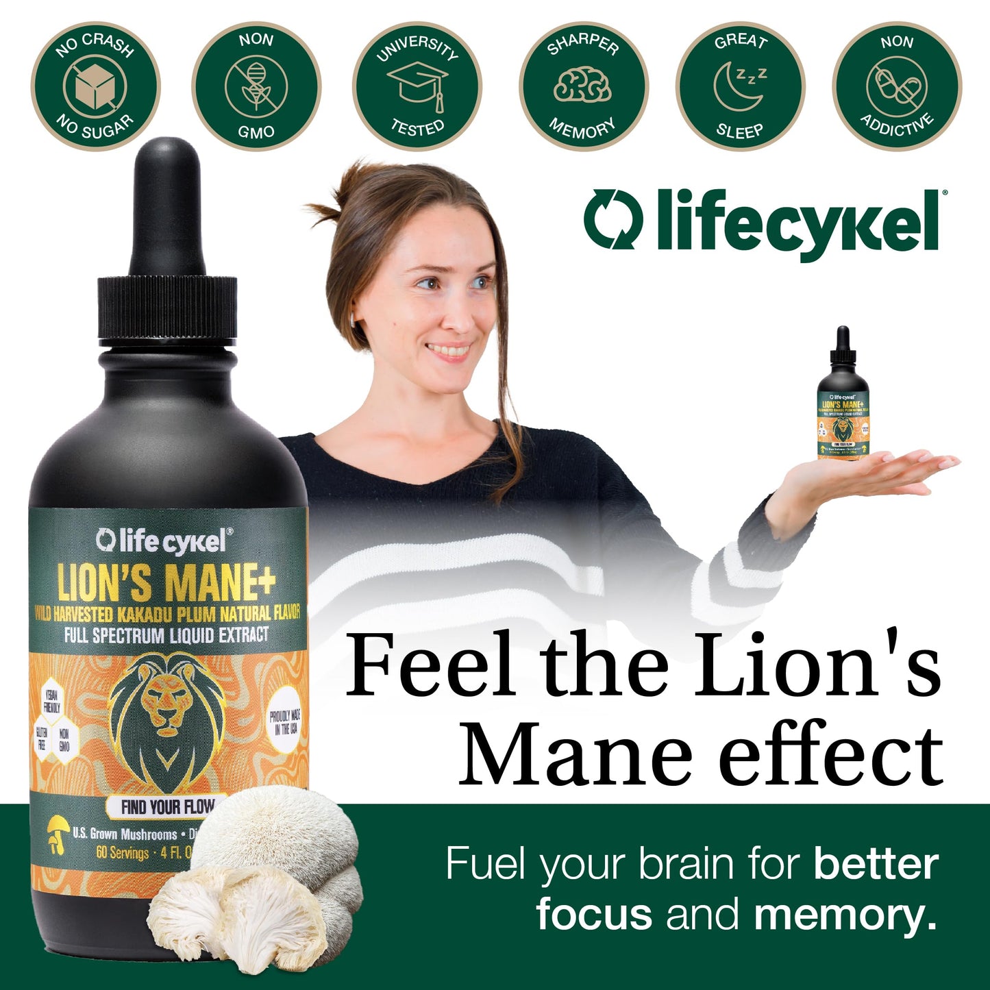 Life Cykel This is It Pack: Chaga, Lion's Mane & Cordyceps โ Full-Spectrum Mushroom Extract for Energy, Clarity & Immune Support | Vegan, Non-GMO