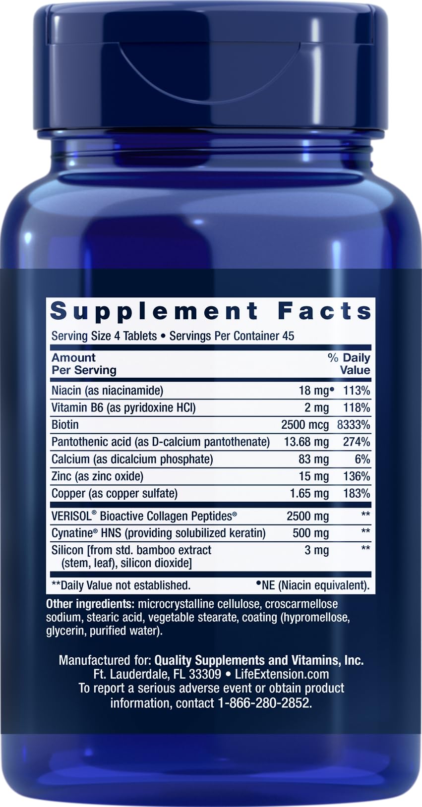 Life Extension Hair, Skin & Nails Collagen Plus Formula โ 180 Tablets
