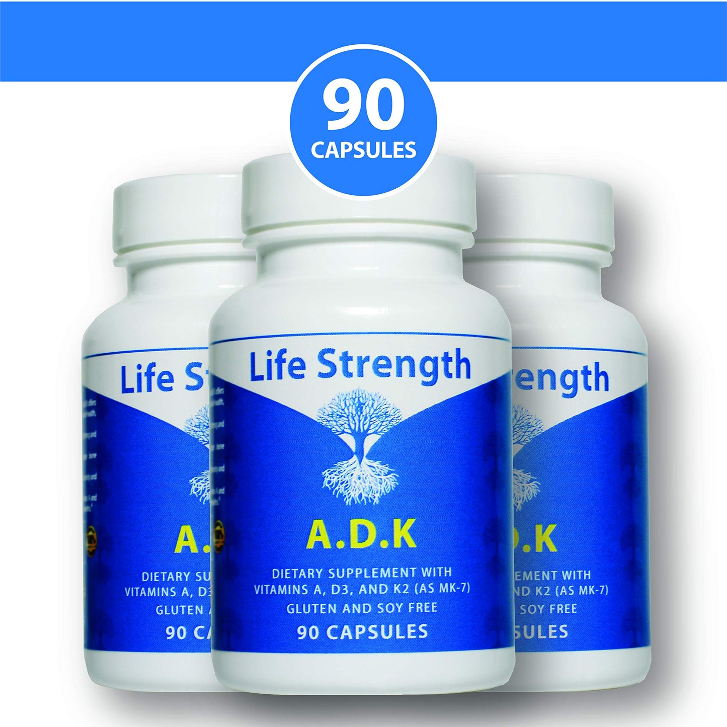 LifeStrength ADK Supplement (90 CT) โ A1, D3 & K2 (MK7) for Bone & Immune Health โ Pack of 2