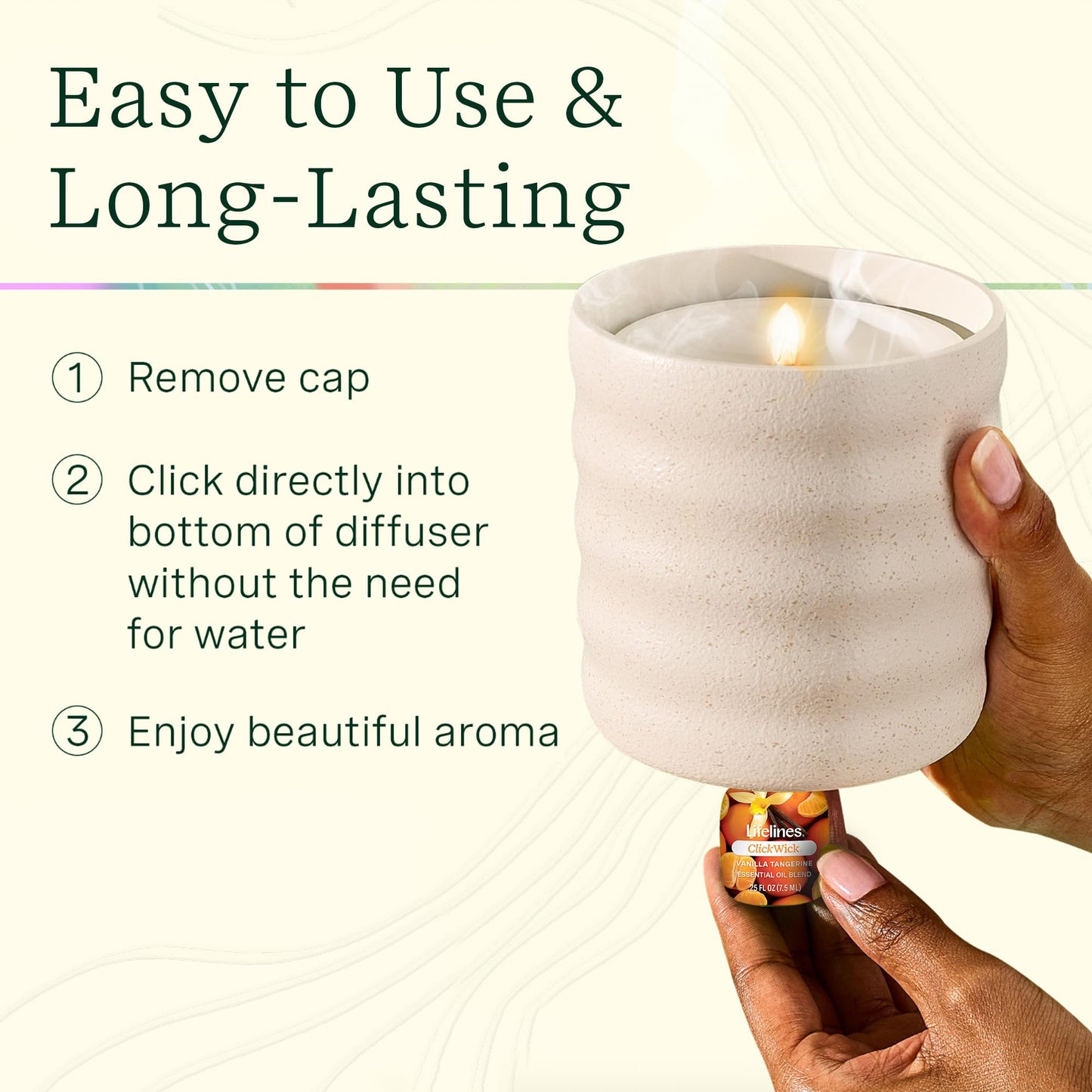 Lifelines Flameless Candle Diffuser with 2 ClickWick Blends โ Cordless & Waterless (Frosted Cream)