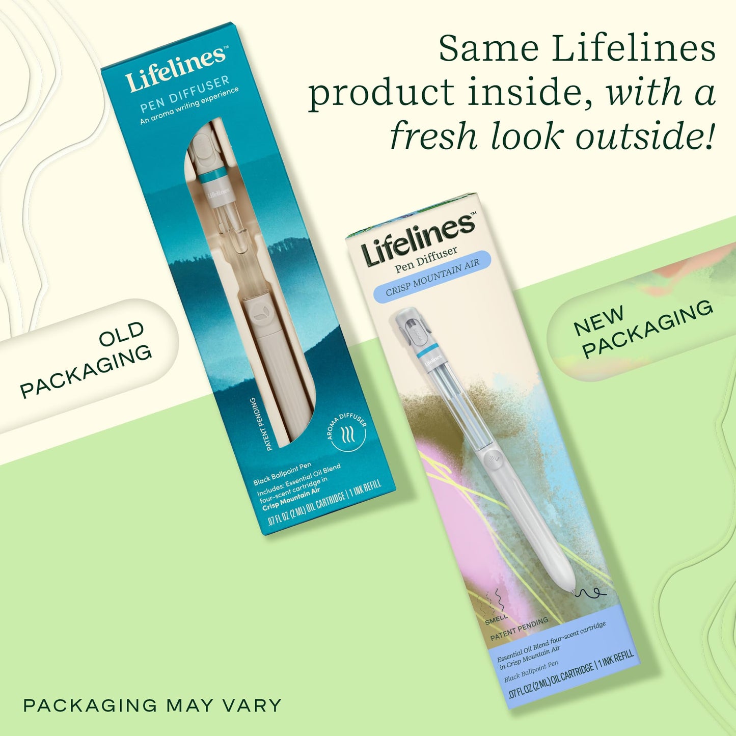 Lifelines Pen Diffuser โ Crisp Mountain Air | 1mm Black Ballpoint Pen with Scented Essential Oil Blends
