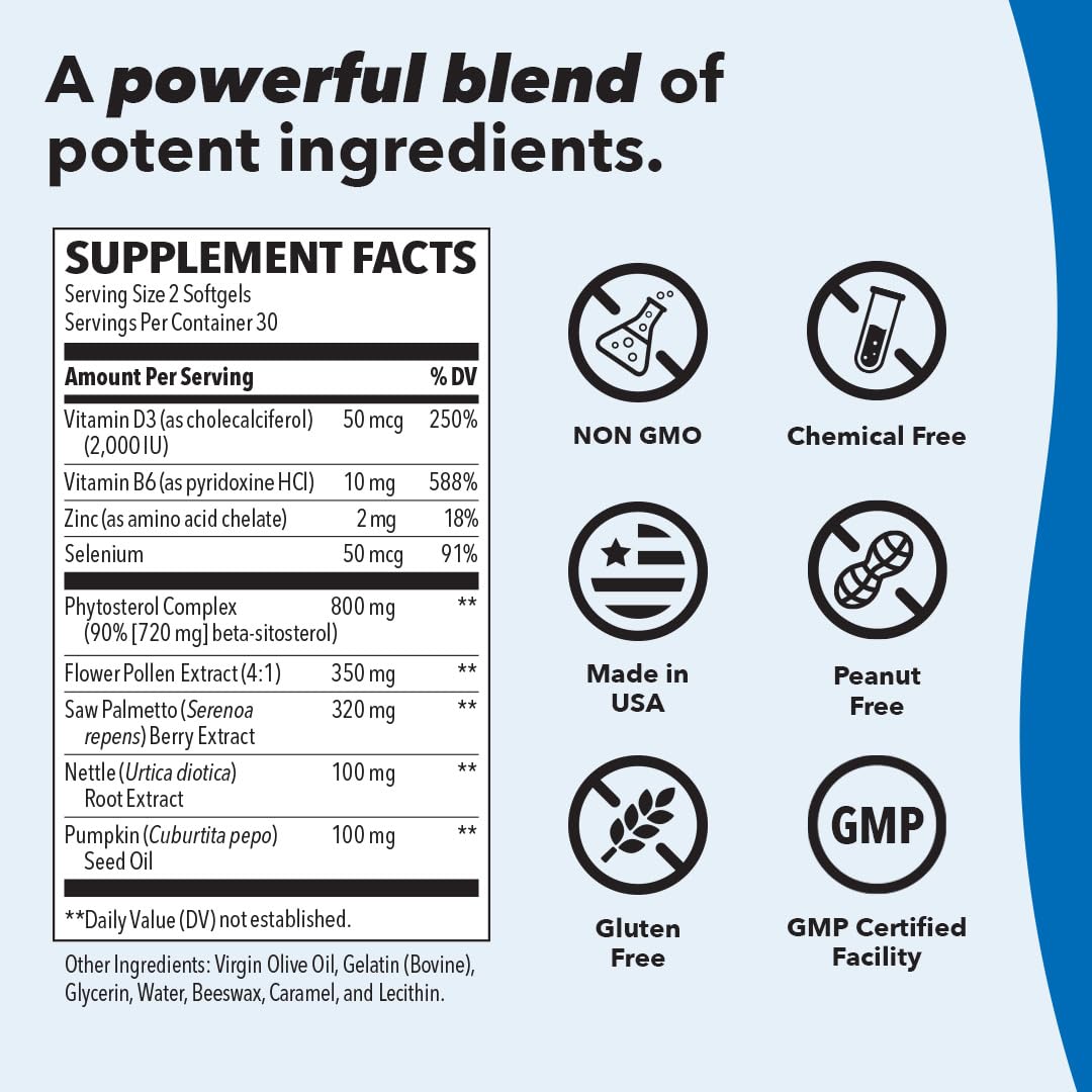 LifeSeasons Pros-T Prostate Support Supplement โ Saw Palmetto, Phytosterol, Zinc, Nettle, Vitamin D-3 & B6 | 60 Softgels