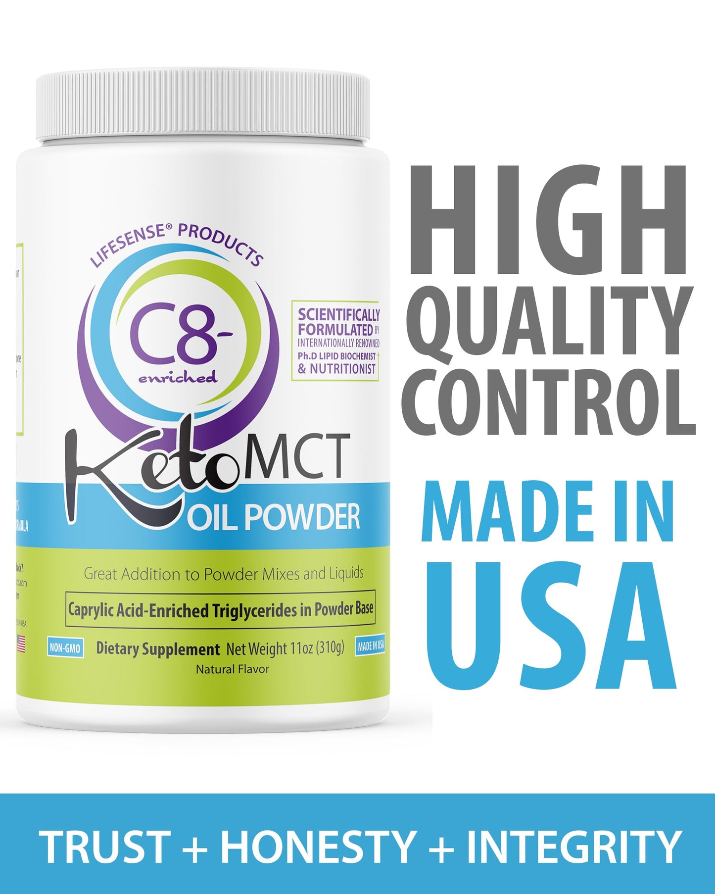 LifeSense C8 MCT Oil Powder Unflavored โ Keto-Friendly, Coconut-Sourced | PhD Nutrition USA