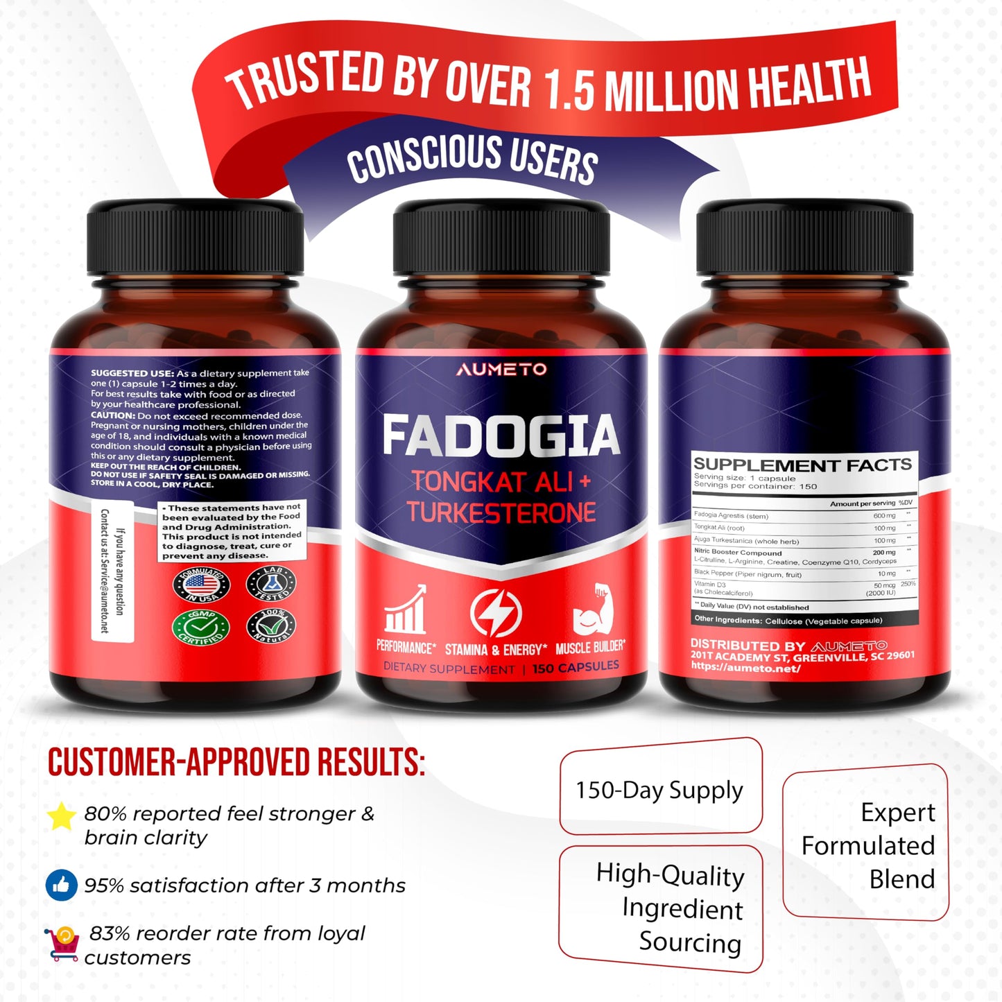 Fadogia Agrestis Supplement with Turkesterone, Tongkat Ali & D3 โ Male Energy, Strength & Memory