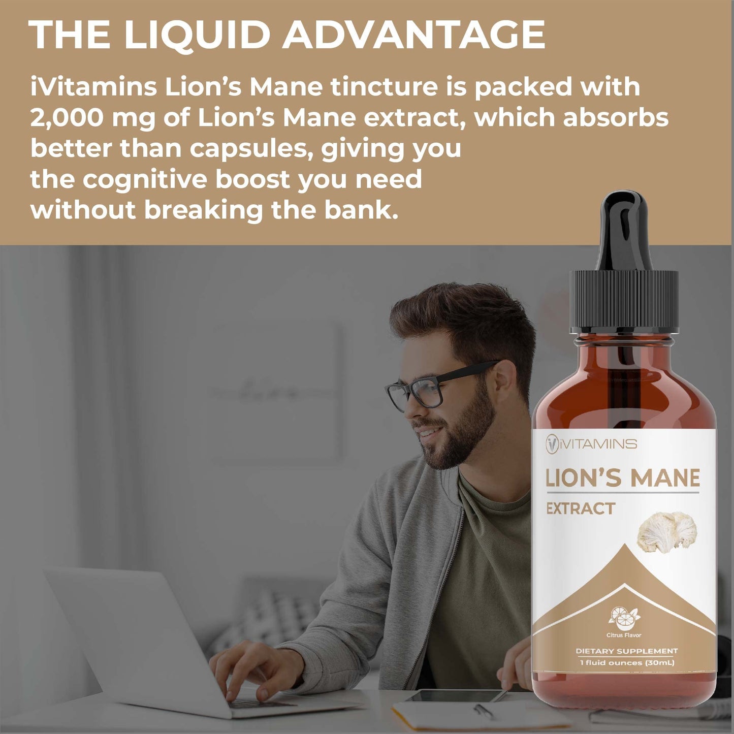Lions Mane Liquid Tincture โ Memory, Focus & Clarity (2 Pack) | iVitamins