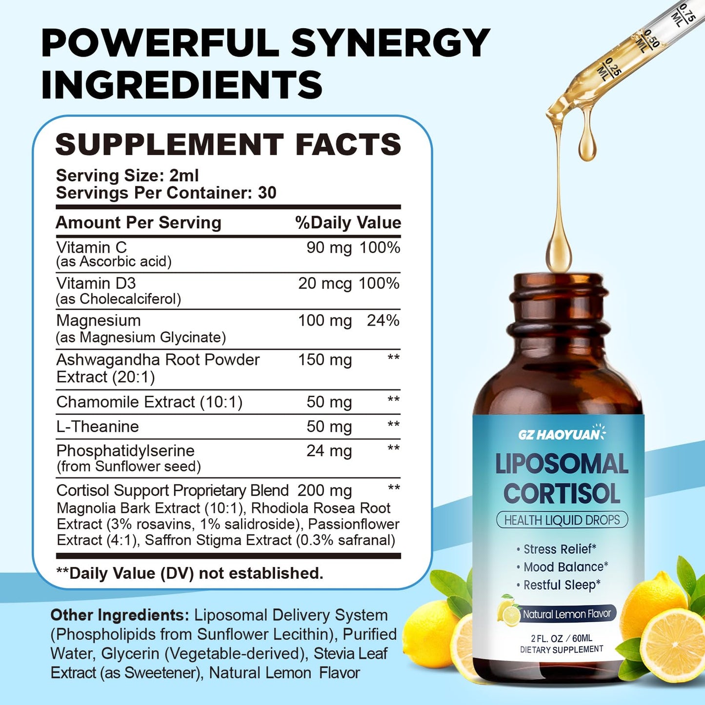 Liposomal Cortisol Liquid Drops for Women โ Magnesium, Ashwagandha, L-Theanine & Phosphatidylserine