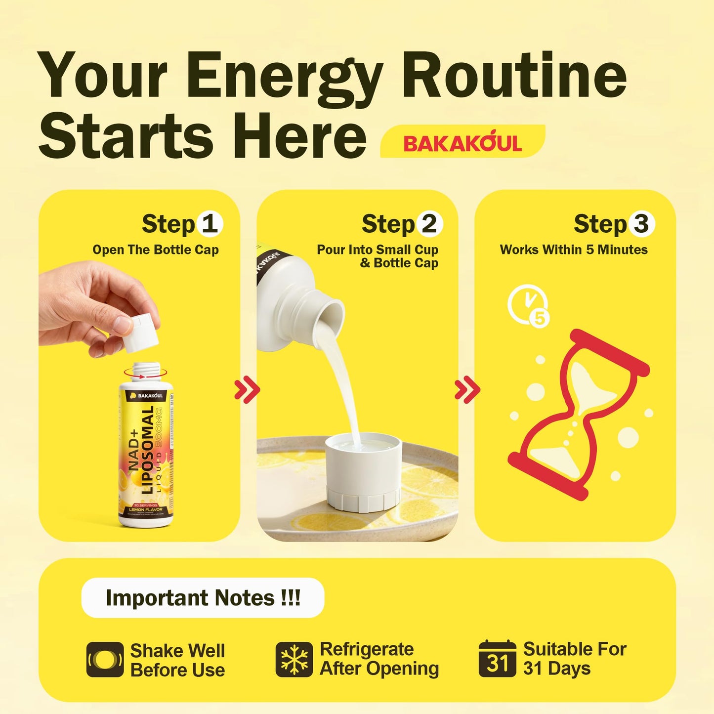 Liposomal NAD+ Liquid Supplement โ Enhanced Cellular Uptake, Normal Cellular Health & Vitality (Lemon Flavor)