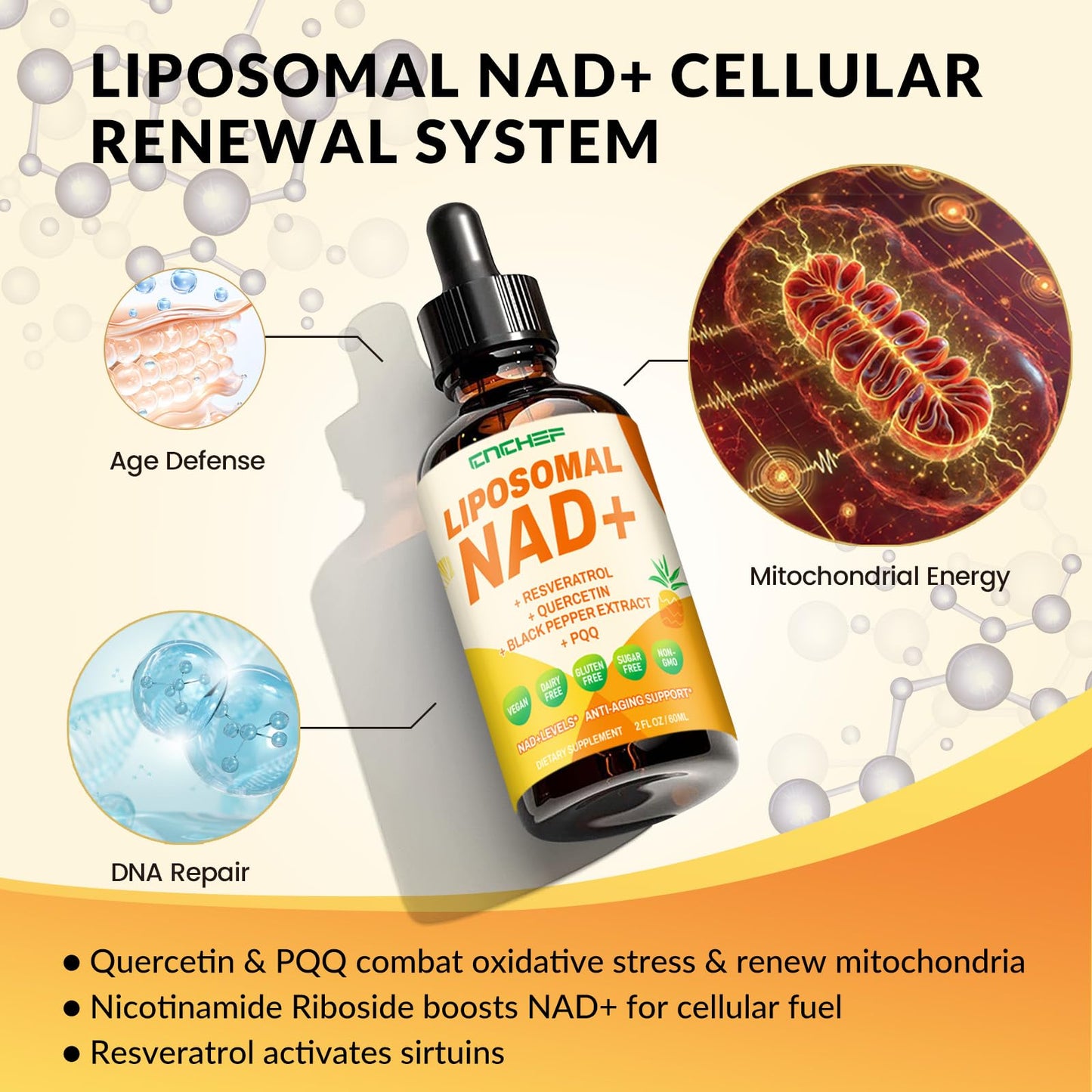 Liposomal NAD+ Drops 1500mg โ Nicotinamide Riboside Chloride & Resveratrol