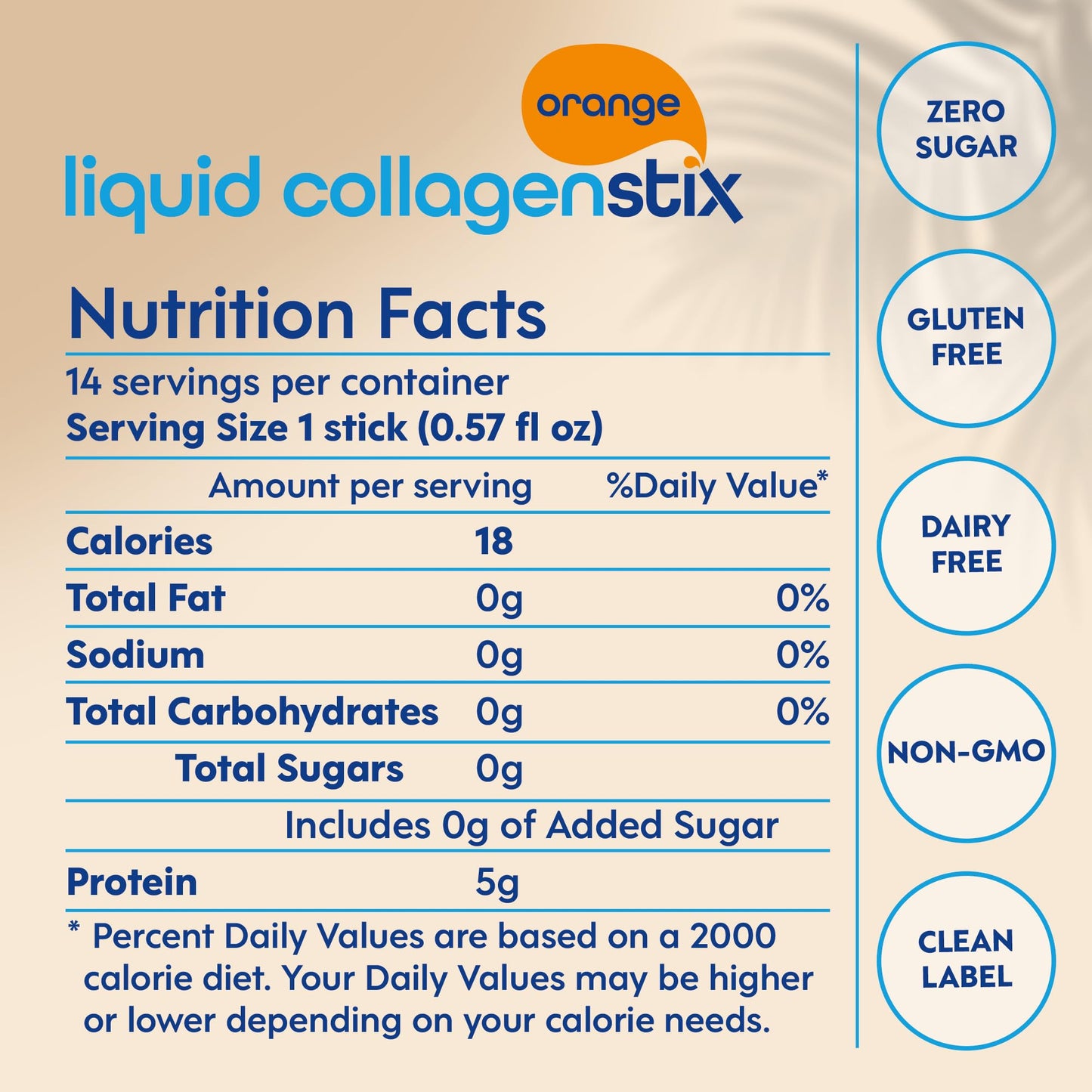Liquid Collagen Stix โ Hydrolyzed Liquid Collagen Peptides | Grass-Fed Bovine | Hair, Skin & Nails | Pack of 14 (Orange)