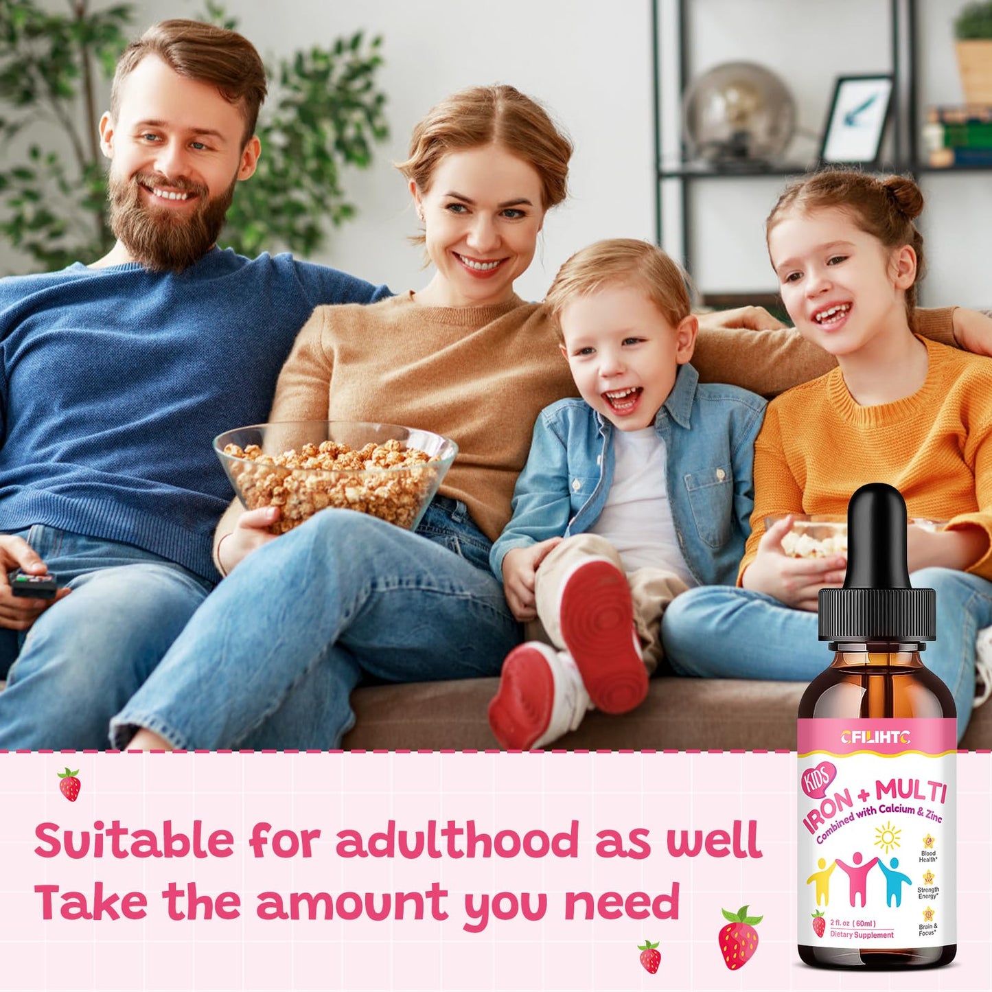 Liquid Iron Supplement for Kids, Women & Men β 2 oz, Calcium & Zinc