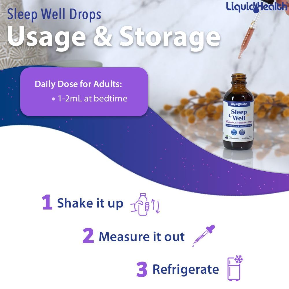 LIQUIDHEALTH Sleep Well Drops โ Natural Melatonin Sleep Aid, USA Made