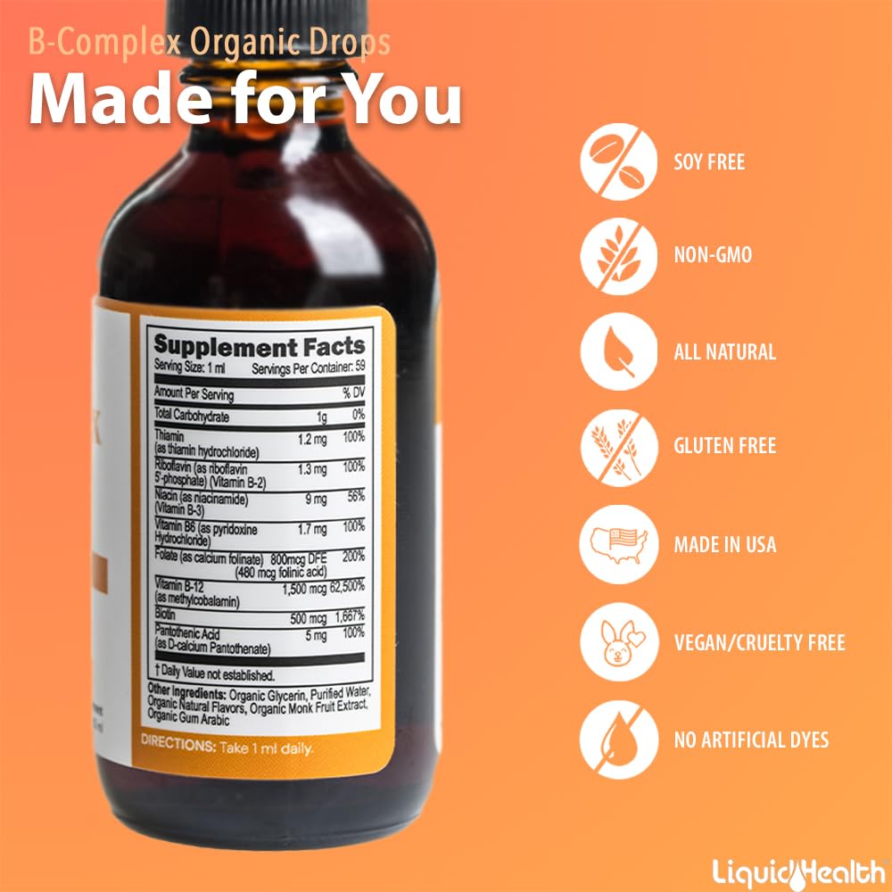 LIQUIDHEALTH Organic Vitamin B Drops - USA Made, Sugar Free, Vegan