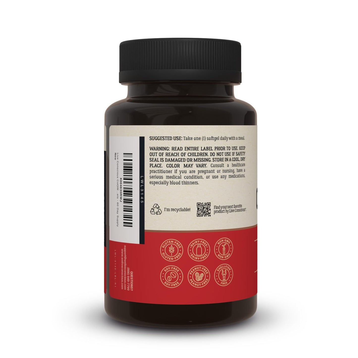 CoQWell CoQ10 60 Softgels | Heart & Brain Support | Live Conscious