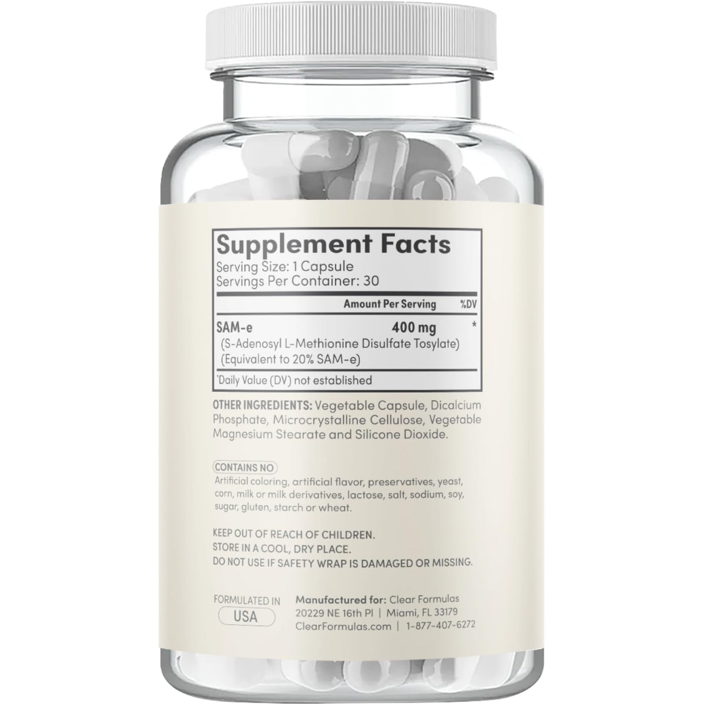 Clear Formulas SAM-e 400mg Bioactive โ Liver & Mood Support, Vegan