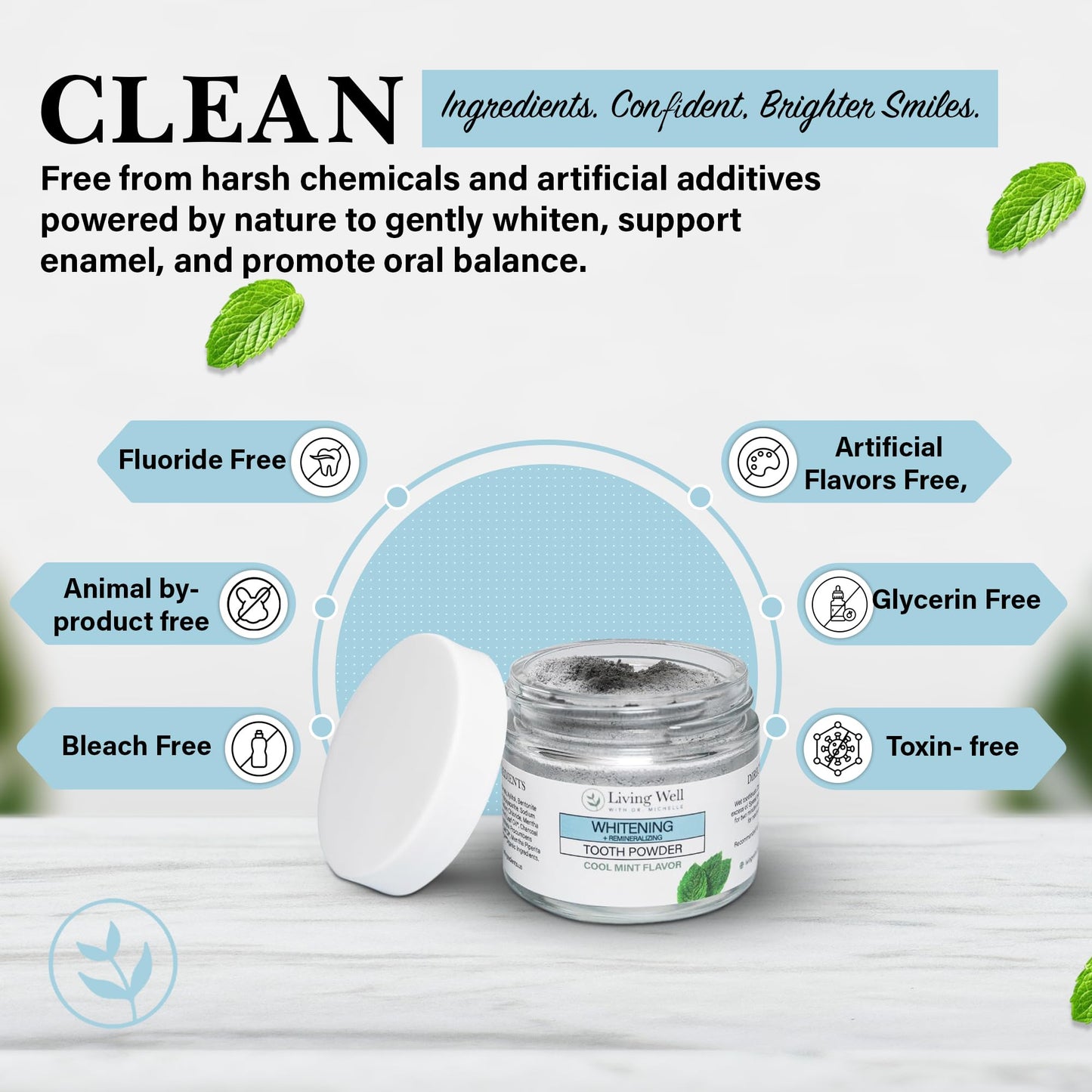 Living Well with Dr. Michelle: Remineralizing & Whitening Tooth Powder โ Cool Mint, Fluoride-Free Hydroxyapatite