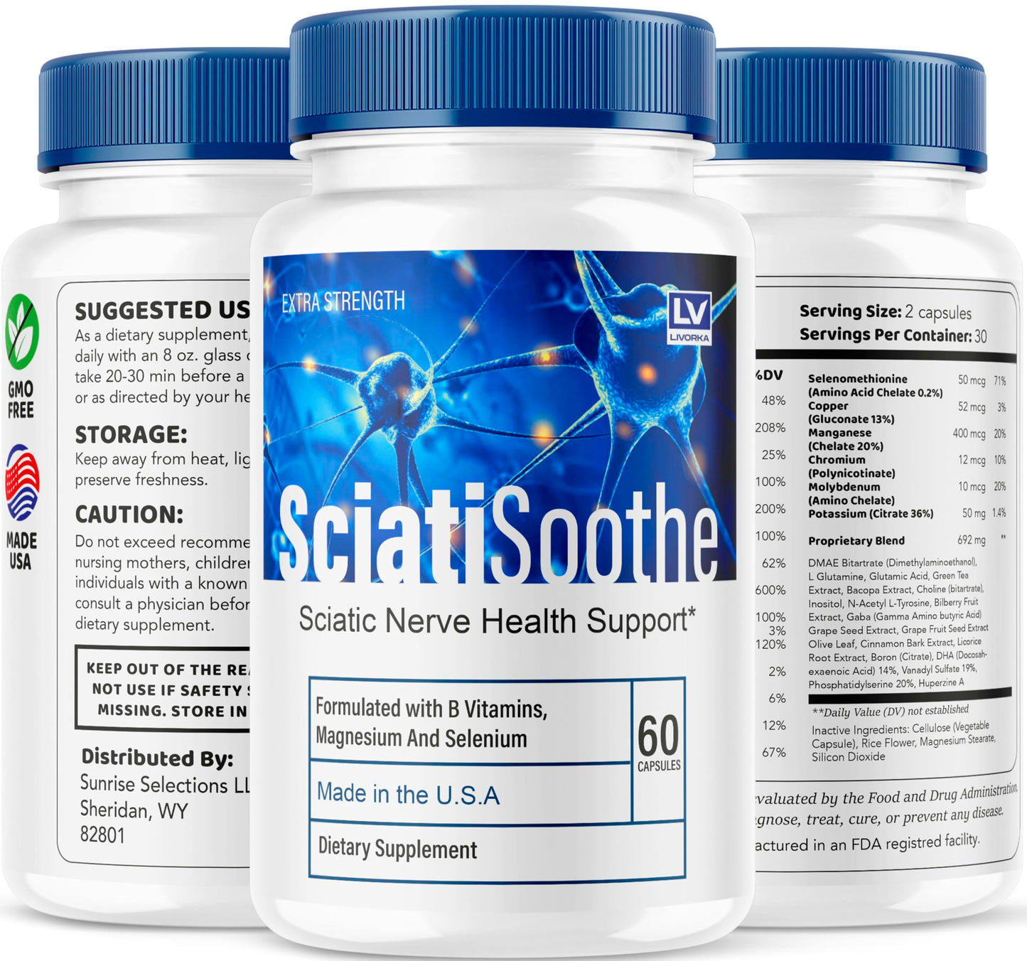 LIVORKA (3 Pack) Sciatisoothe โ Sciatisoothe Supplement, 180 Capsules for 3 Months