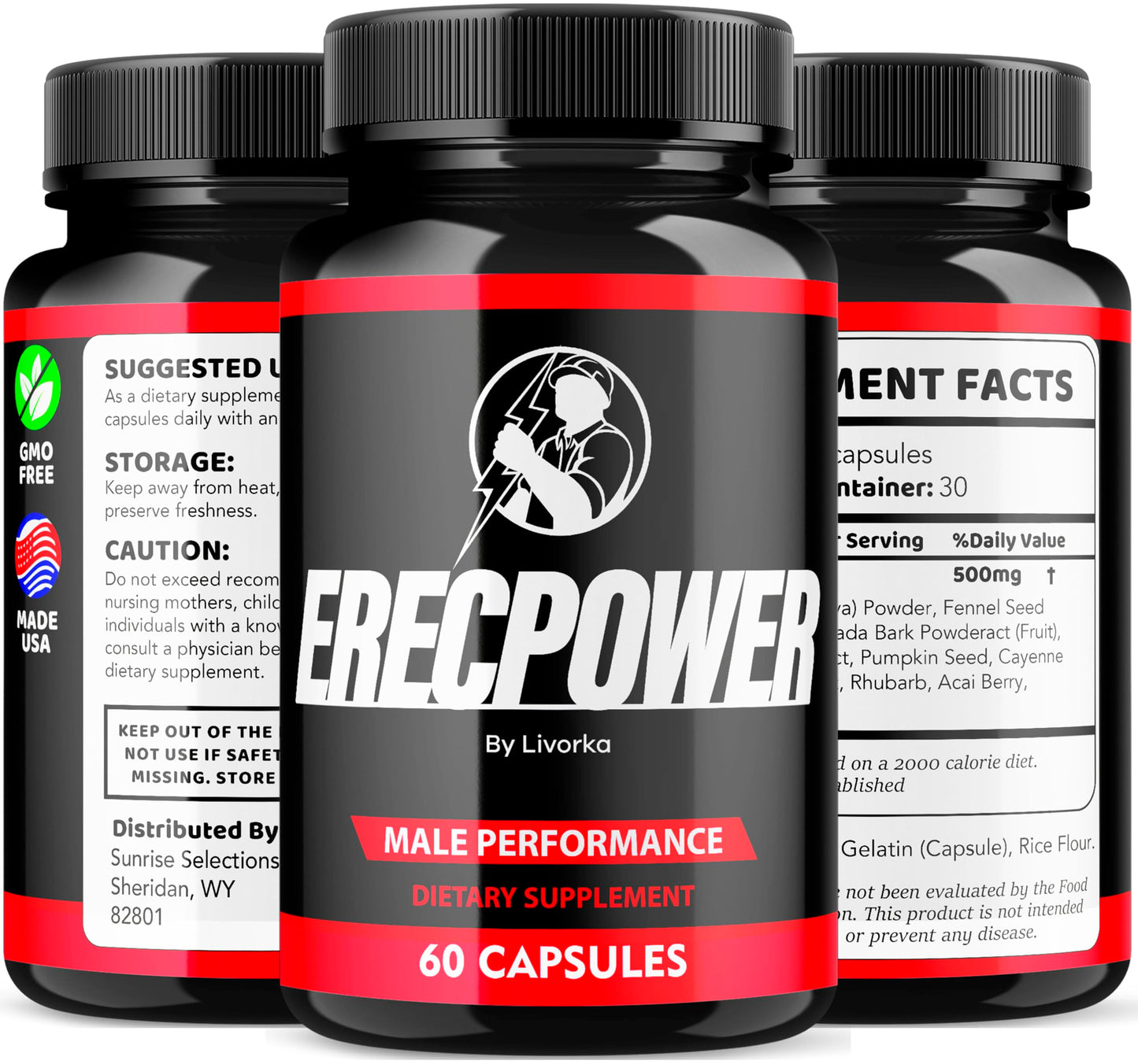 LIVORKA Erecpower Multivitamin for Men โ Advanced Formula Capsules, 300 Pills/Bottle, Pack of 5 (5-Month Supply)