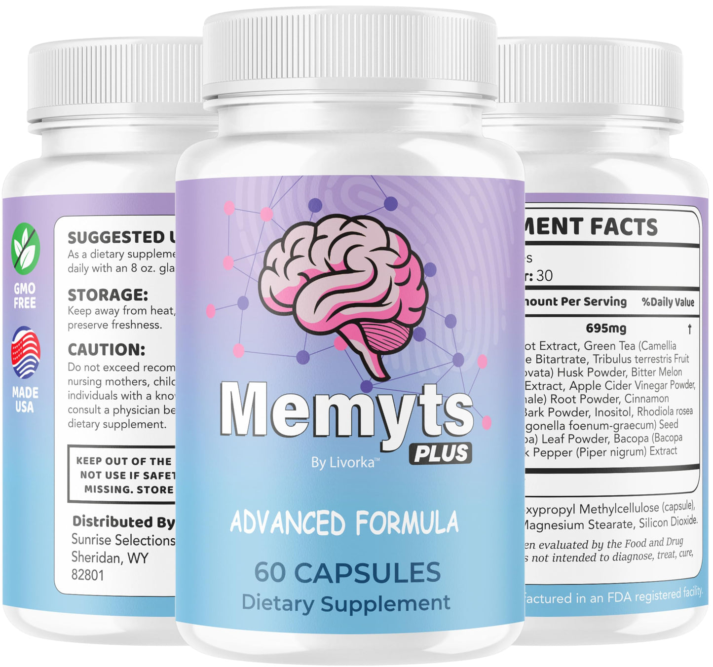 LIVORKA Memyts Plus Capsules โ 2-Pack for Brain Energy & Focus | 120 Capsules
