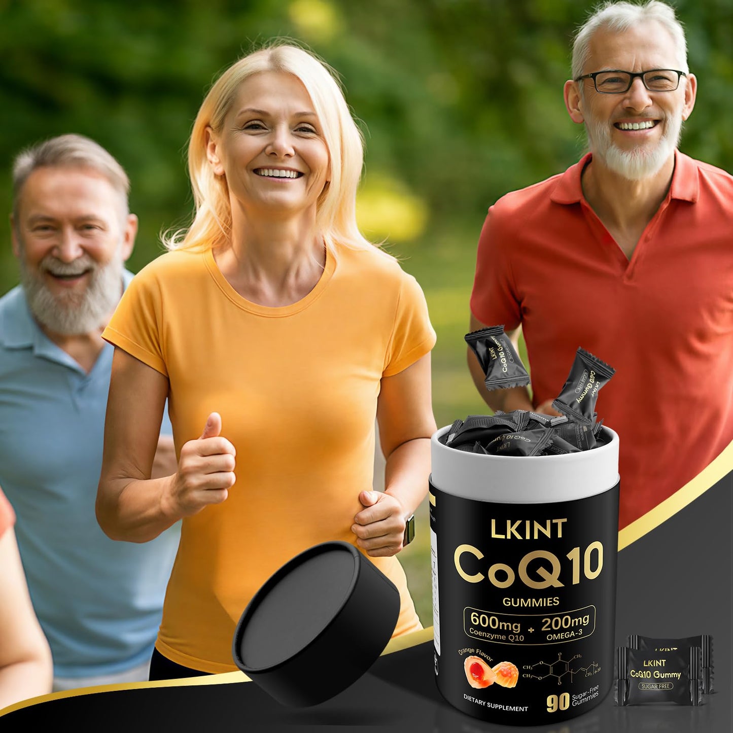 LKINT CoQ10 Gummies 600mg β Sugar Free with Omega-3 & Vitamin E (Pack of 2, 180 Gummies)