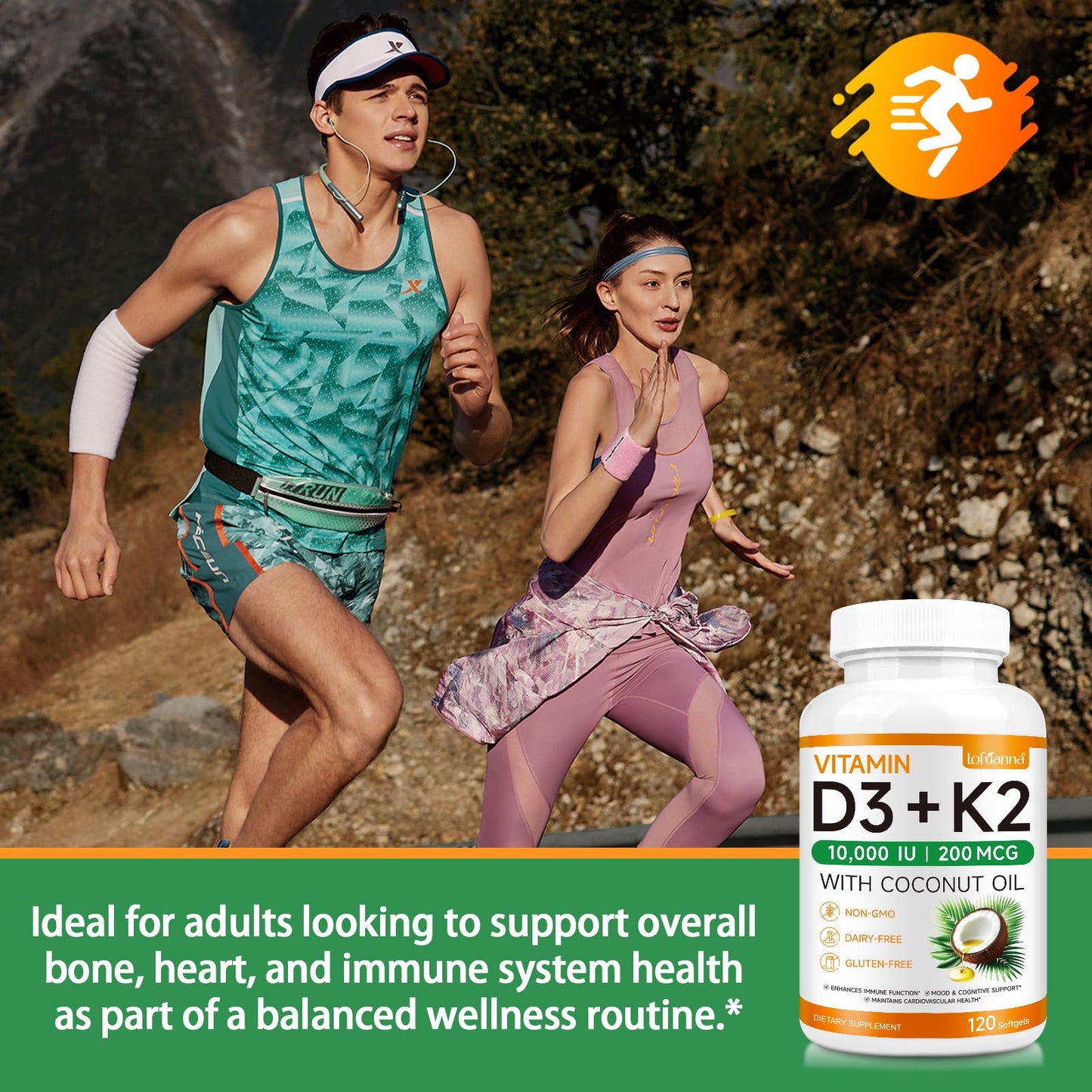 Lofuanna Vitamin D3 K2 Softgels โ 2-in-1 D3 & K2 with Coconut Oil