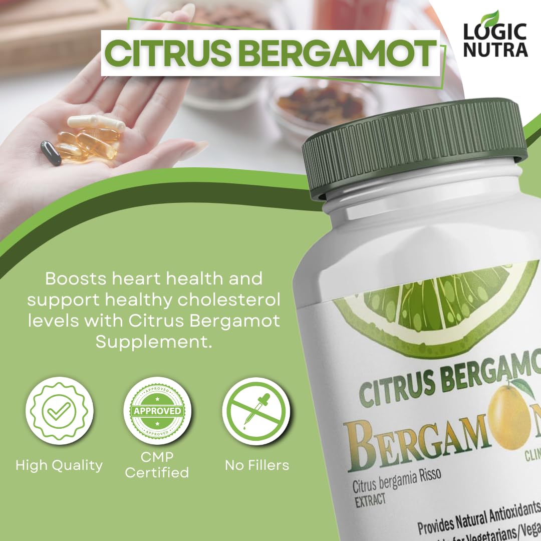 Logic Nutra Citrus Bergamot Supplement (Citrus Bergamia) 1,000 mg per Serving (2) 60 Vegan Capsules โ Patented Bergamonte