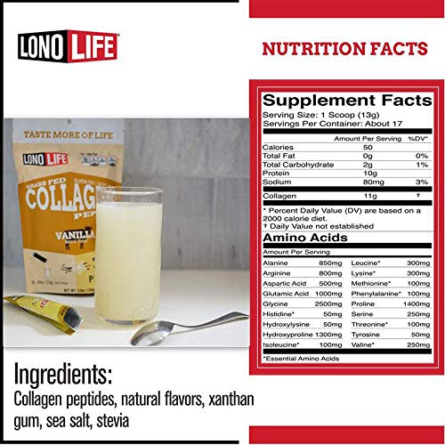 LonoLife Vanilla Collagen Peptides โ 10g Protein, Paleo & Keto, 8oz