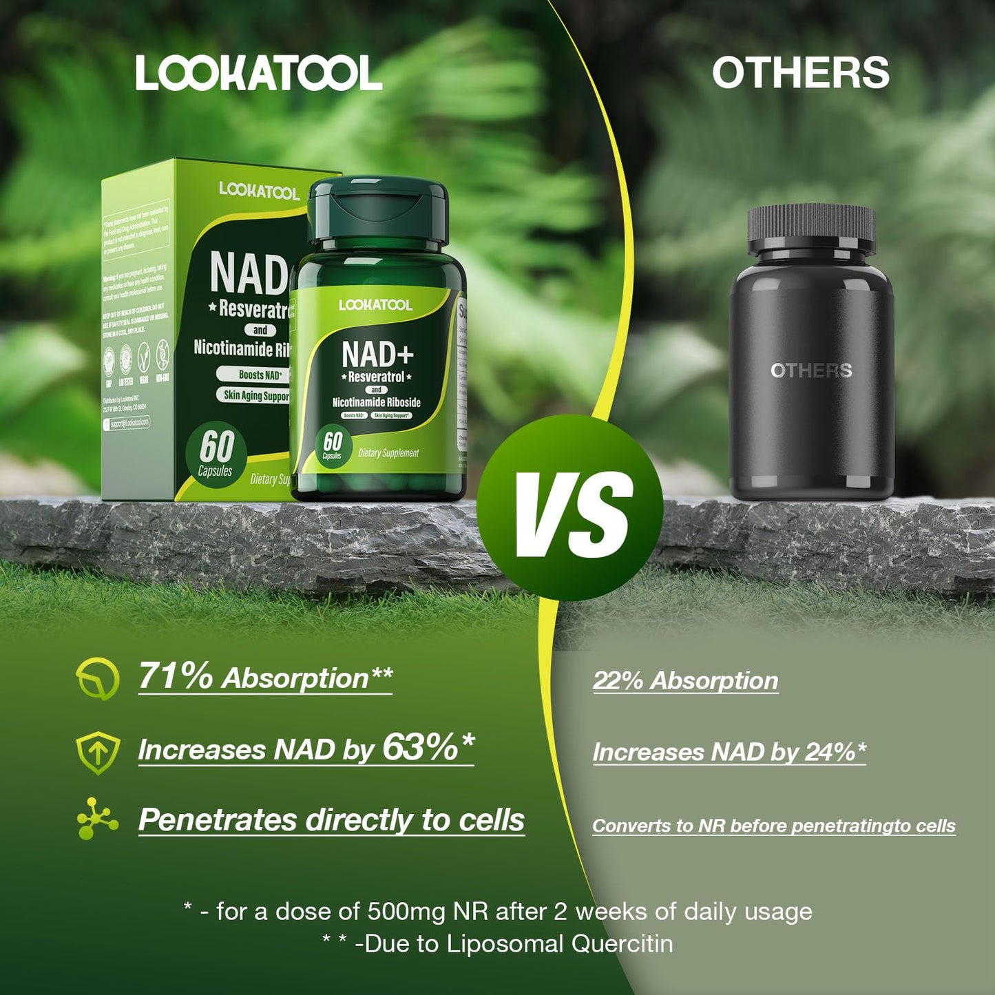 Lookatool NAD+ Resveratrol Liposomal Supplement โ Anti-Aging, Focus & Energy (60 Caps)